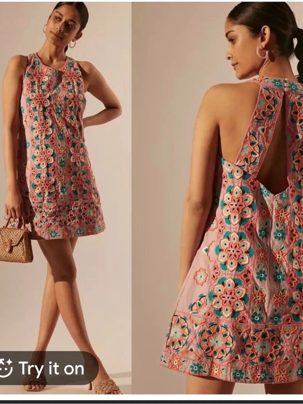 by ANTHROPOLOGIE size 12 Embroidered Appliqued shift dress